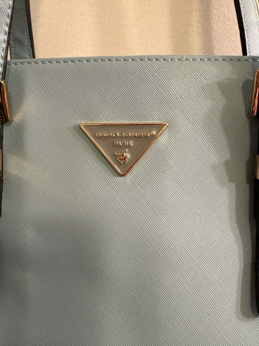 David Jones Paris Blue Saffiano PU Leather Shoulder Tote Bag